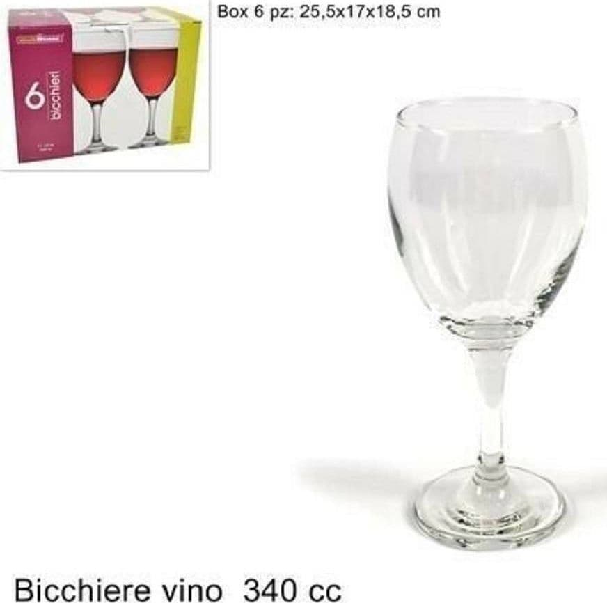 SET SERVIZIO DA 6 CALICI BICCHIERI IN VETRO DA 340CC PER VINO ACQUA ECONOMICI - 2