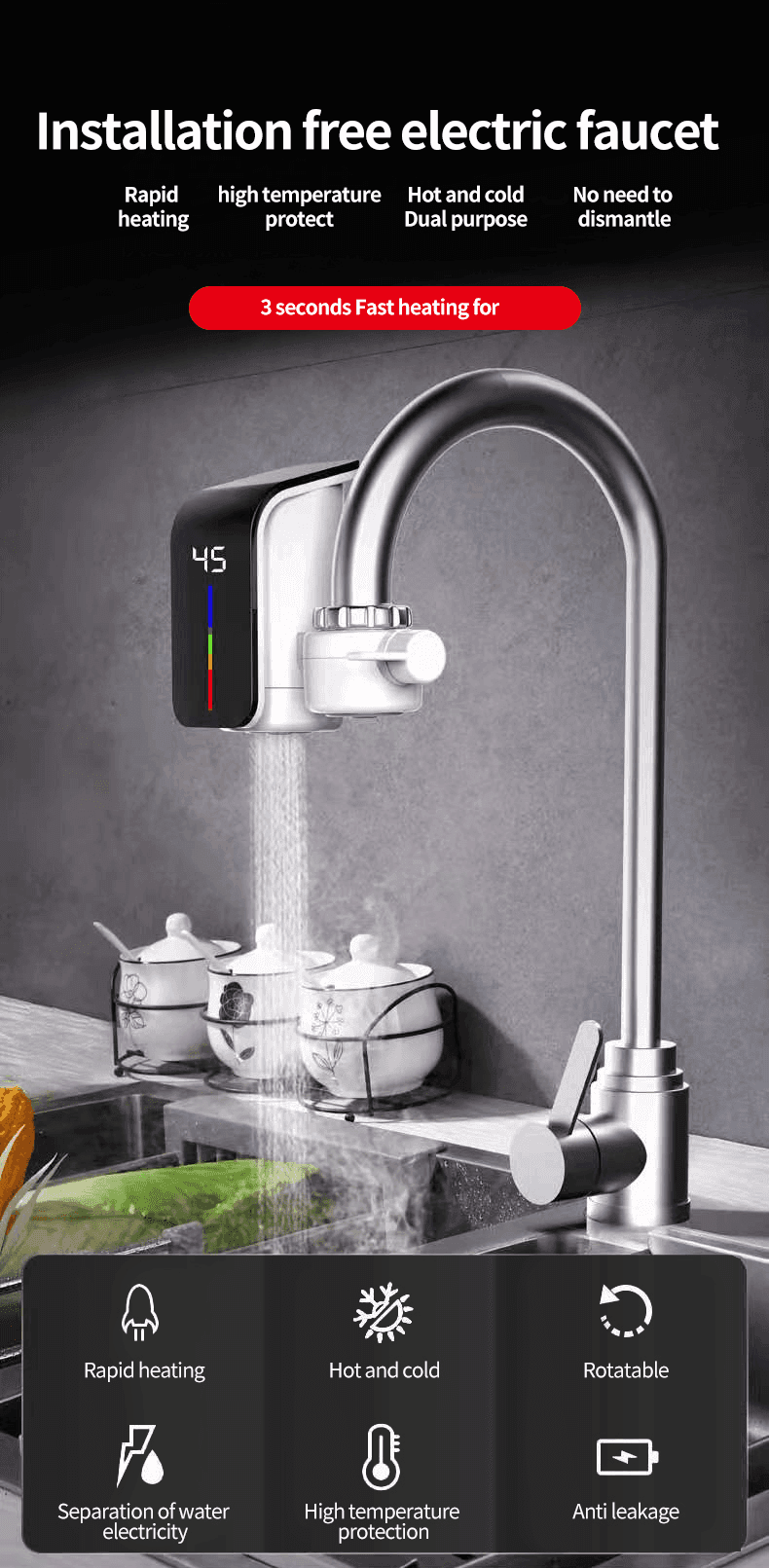RUBINETTO ELETTRICO PER ACQUA CALDA ISTANTANEA SENZA CALDAIA CON DISPLAY FO-J07 - 11