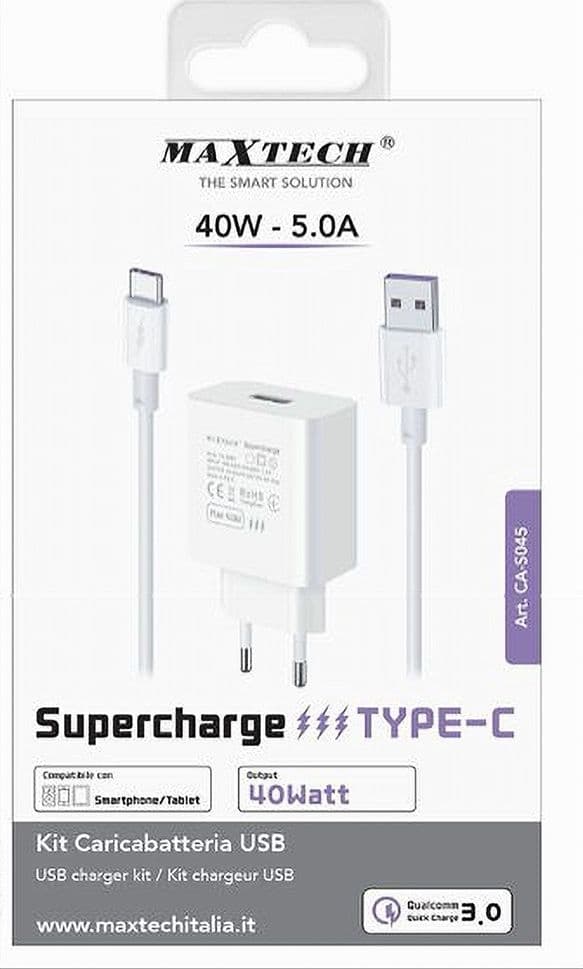 KIT CARICABATTERIA USB CARICATORE CAVO TYPE-C 40W SUPERCHARGE SMARTPHONE CA-S045 - 3