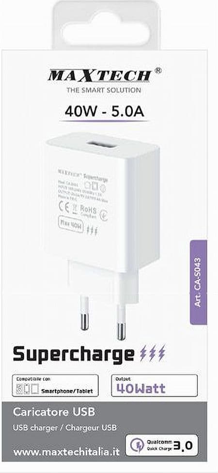 CARICATORE 1 X USB DA 5A SUPERCHARGE CARICABATTERIE ADATTATORE MURO 40W CA-S043 - 3