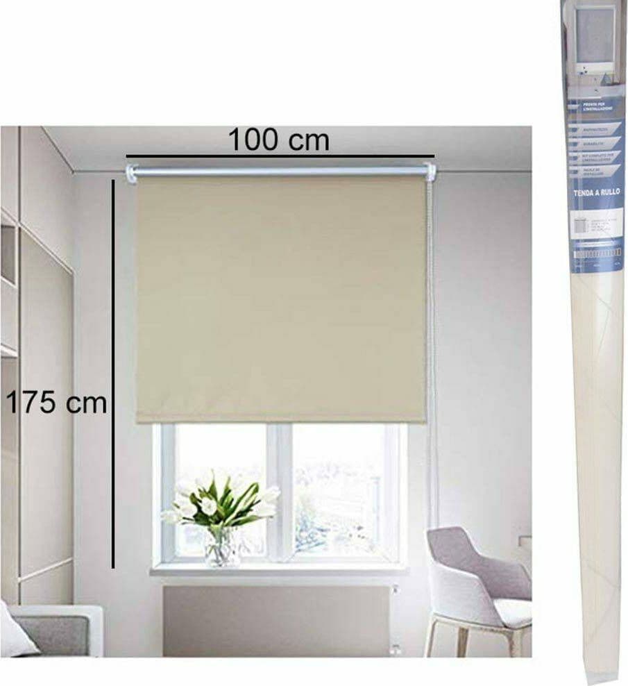 TENDA RULLO OSCURANTE 100X175CM BEIGE CON CATENINA TENDE PARASOLE FINESTRA CASA - 4