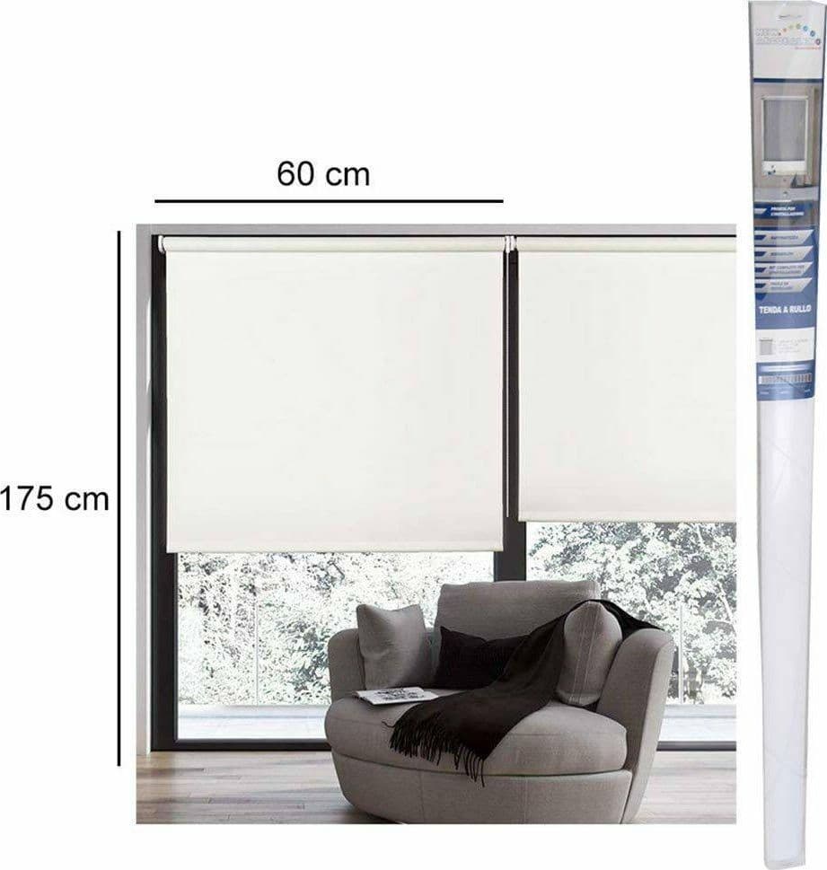 TENDA RULLO OSCURANTE 60X175CM BIANCO CON CATENINA TENDE PARASOLE FINESTRA CASA - 5