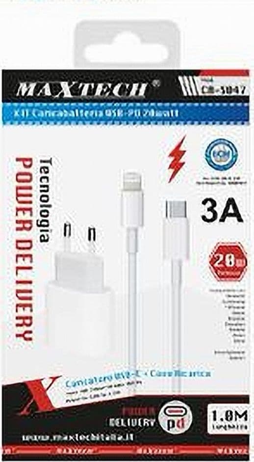 KIT CARICABATTERIA CARICATORE CAVO LIGHTNING 20 WATT 3000MA SMARTPHONE CA-S047 - 3