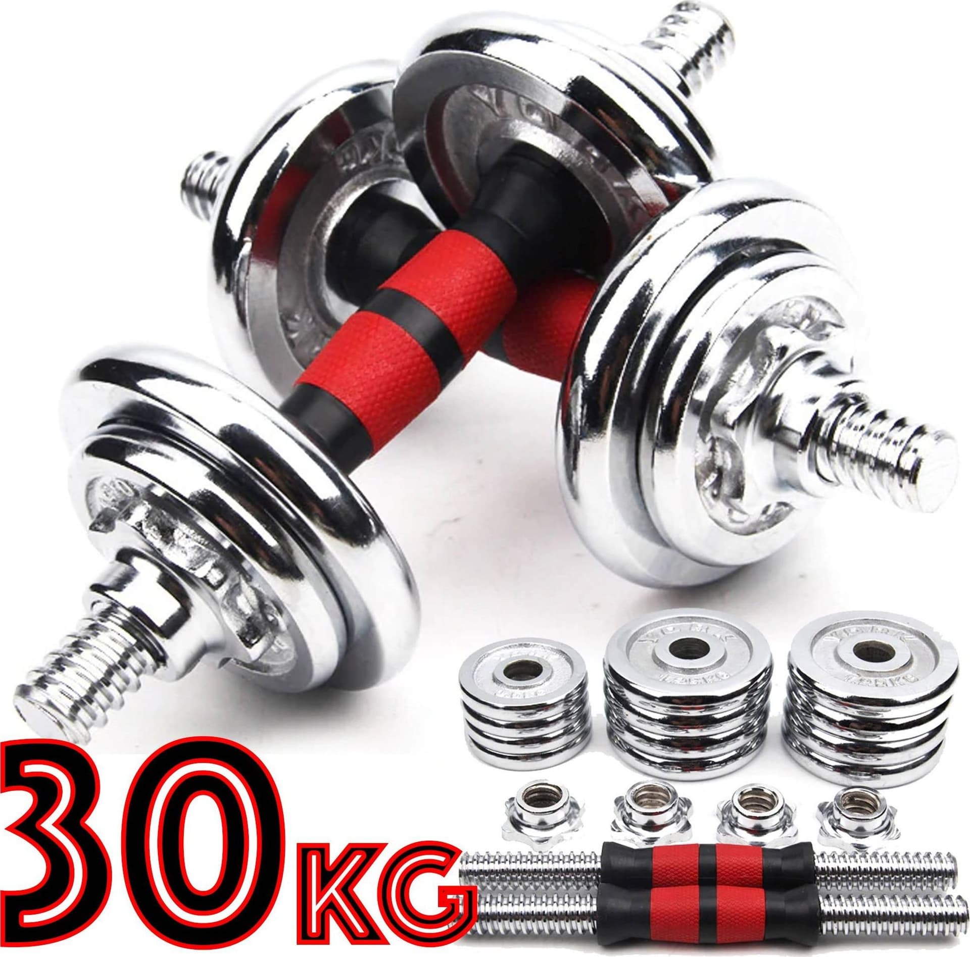 SET MANUBRI COMPONIBILI PESI REGOLABILI PALESTRA DUMBBELL IN ACCIAIO 30 KG TOT - 2