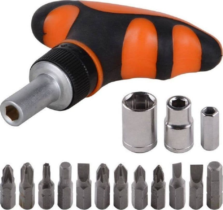 KIT CACCIAVITE CRICCHETTO CON MANICO T MULTIUSO 25 PZ CON INSERTI INTERCAMBIALI