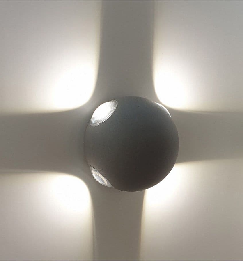 APPLIQUE MURO A SFERA 4 FASCI DI LUCE ESTERNO GRIGIO LUCE 3000K 6000K 4000K ES58 - 5