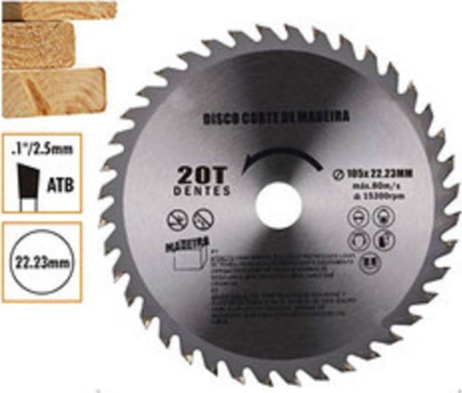 DISCO TAGLIO LEGNO SMERIGLIATRICE ANGOLARE CIRCOLARE SEGA 105X22.23 MM 20 DENTI - 2