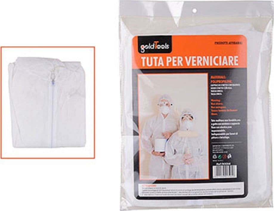 TUTA MONOUSO PROTETTIVA CON CERNIERA CAPPUCCIO LAVORI VERNICIARE PITTURARE 90594