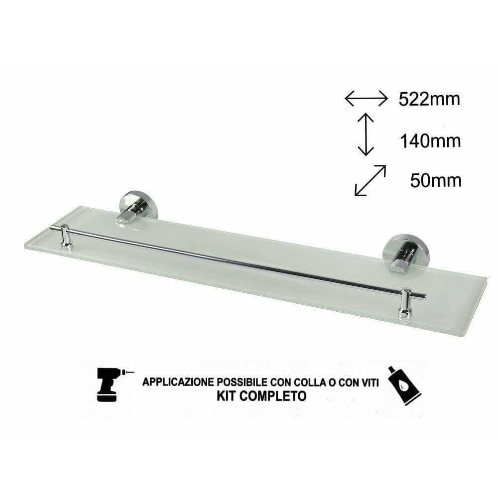 MENSOLA IN ACCIAIO VETRO DA MURO FISSAGGIO VITI COLLA MASTICE ARREDO BAGNO 52196 - 2