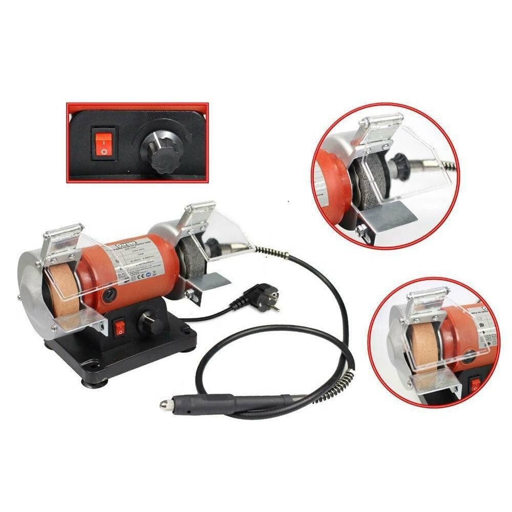 MOLA DA BANCO SMERIGLIATRICE 120W CON MINI TRAPANO DRILL PIETRA SPAZZOLA LUCIDARE