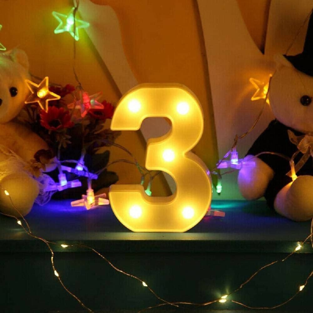 NUMERO 3 LUMINOSO BIANCO A LED DECORO PER EVENTI FESTE LUCE CALDA 3000K 16X3CM - 5