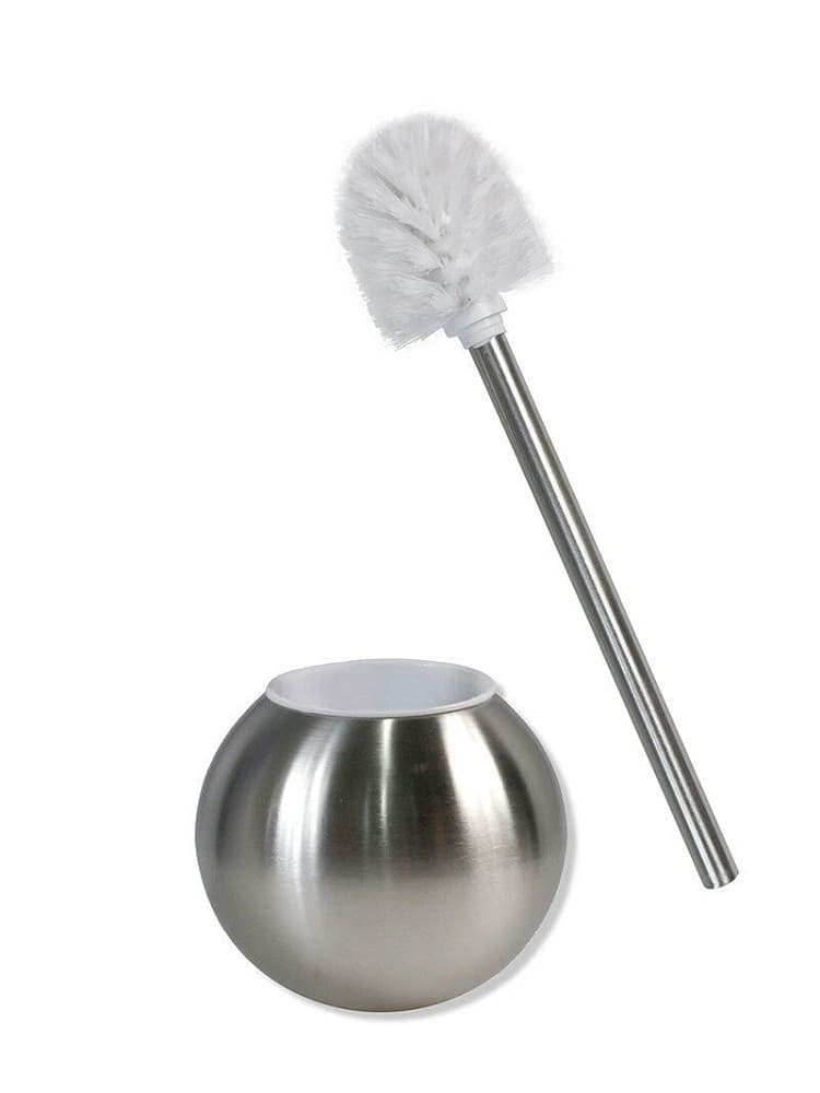 PORTASCOPINO SPAZZOLONE TONDO DA BAGNO ACCIAIO LUCIDO SATINATO ARREDO 37 X 13 CM - 5