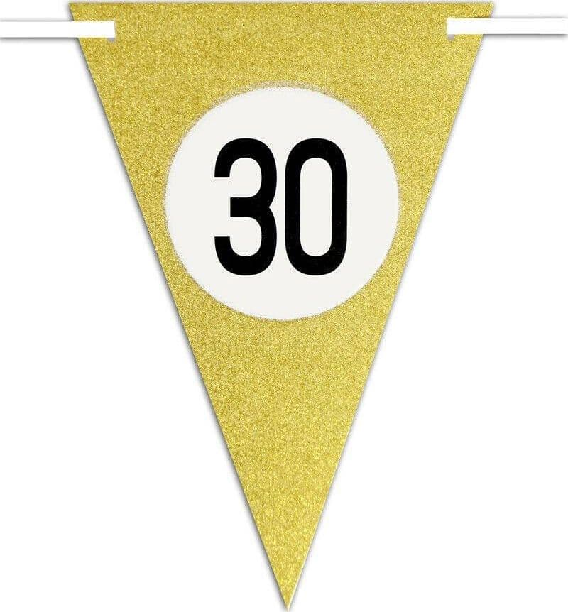 BANDIERINE FESTA COMPLEANNO ANNIVERSARI SET 10PZ TRIANGOLARI FESTONE ORO 30 ANNI - 2