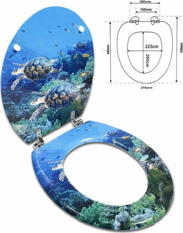 COPRIWATER UNIVERSALE IN LEGNO MDF RESISTENTE STAMPA TARTARUGHE MARINE CERNIERE - 2