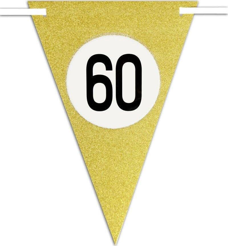 BANDIERINE FESTA COMPLEANNO ANNIVERSARI SET 10PZ TRIANGOLARI FESTONE ORO 60 ANNI - 2