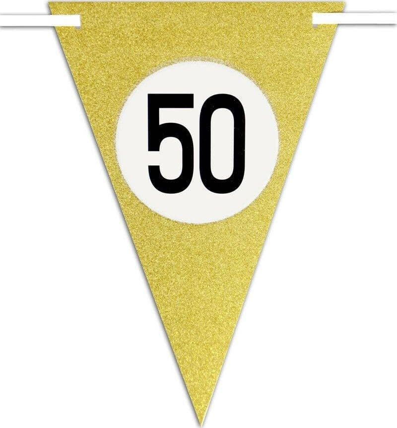BANDIERINE FESTA COMPLEANNO ANNIVERSARI SET 10PZ TRIANGOLARI FESTONE ORO 50 ANNI - 2
