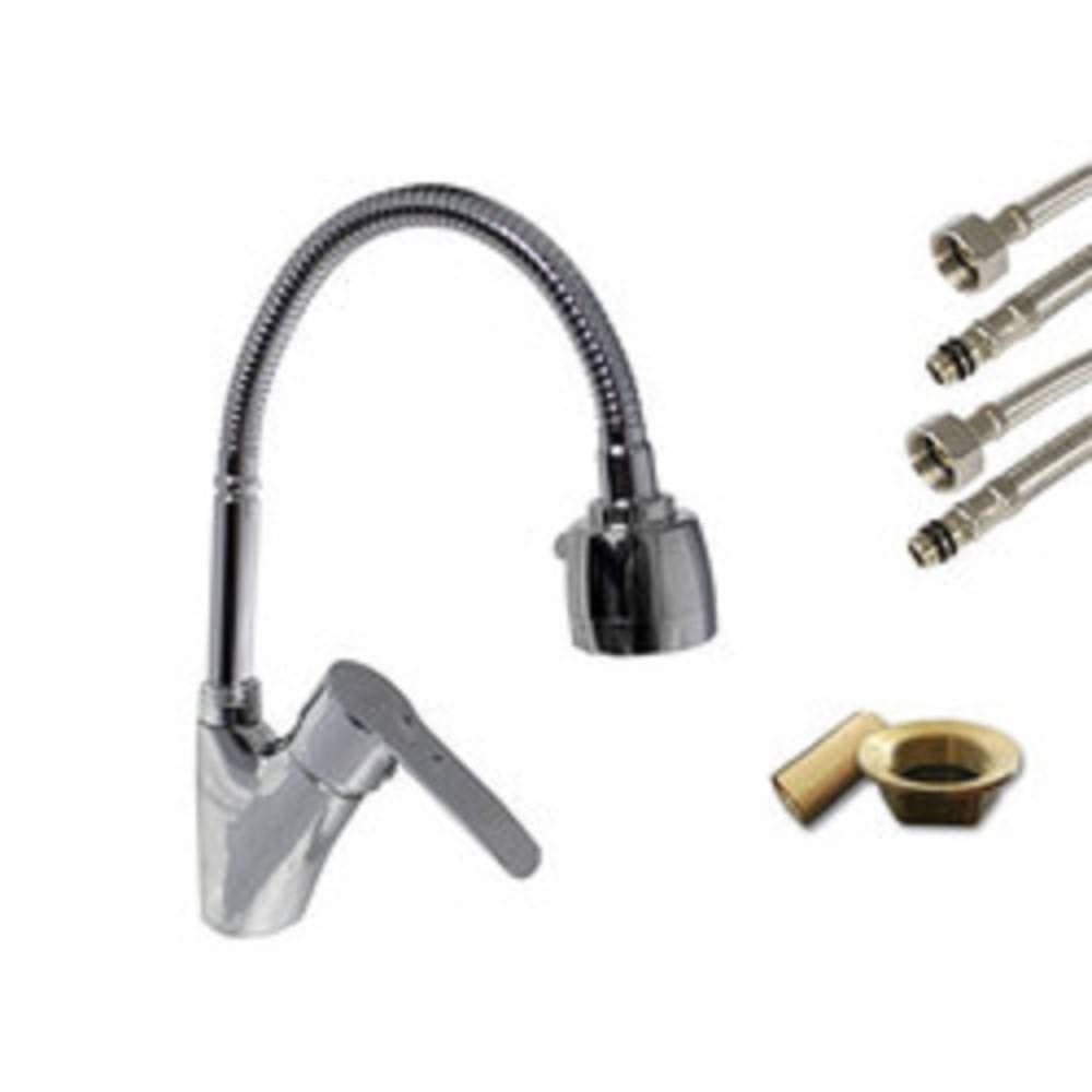 RUBINETTO LAVELLO CUCINA MONOCOMANDO DOCCETTA DOPPIO GETTO OTTONE CROMATO 52342 - 2