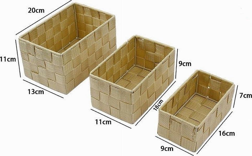 CESTINI TESSUTO 3 SCATOLE ORGANIZER PORTAOGGETTI BAGNOSCHIUMA MAKEUP BEIGE SCURO - 2