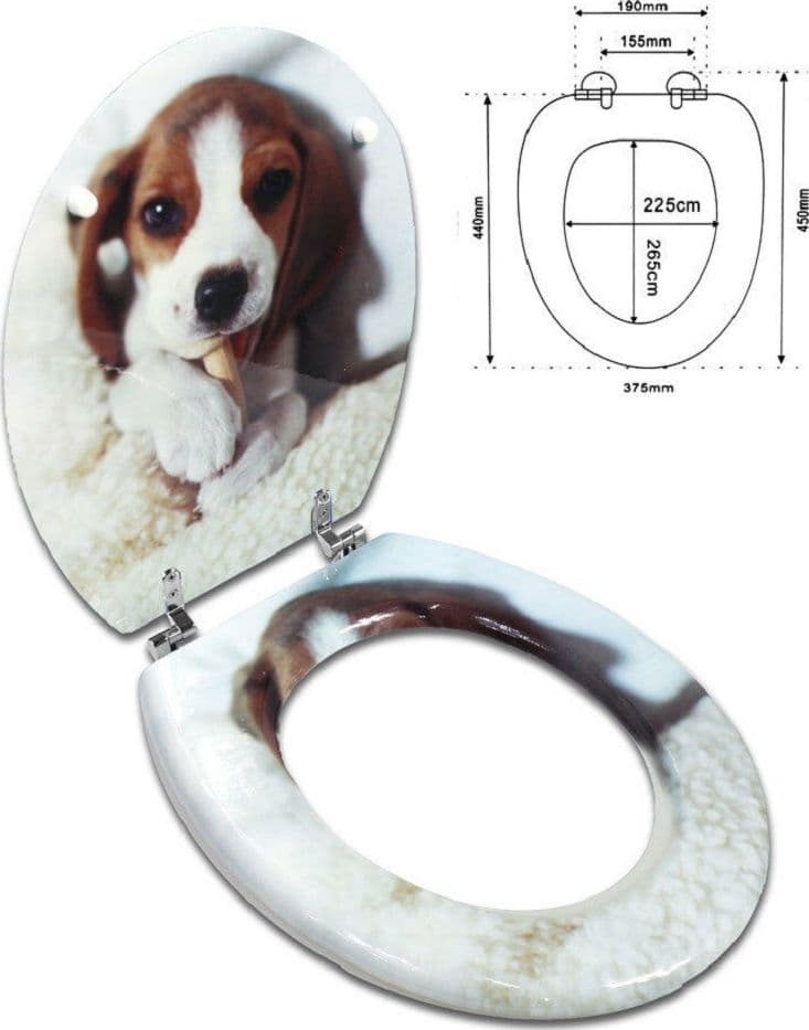 COPRIWATER UNIVERSALE IN LEGNO MDF RESISTENTE CON STAMPA CANE BEAGLE CERNIERE WC - 2