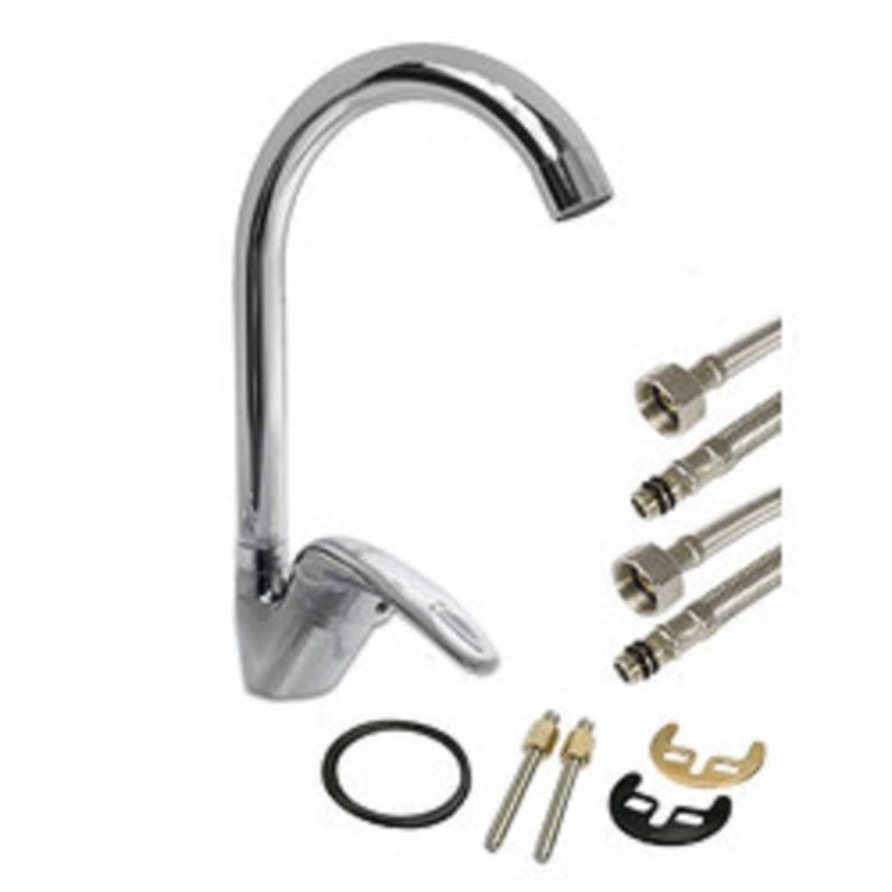 RUBINETTO CUCINA CANNA ALTA CURVA MONOCOMANDO LAVELLO MISCELATORE CROMATO 52934 - 2