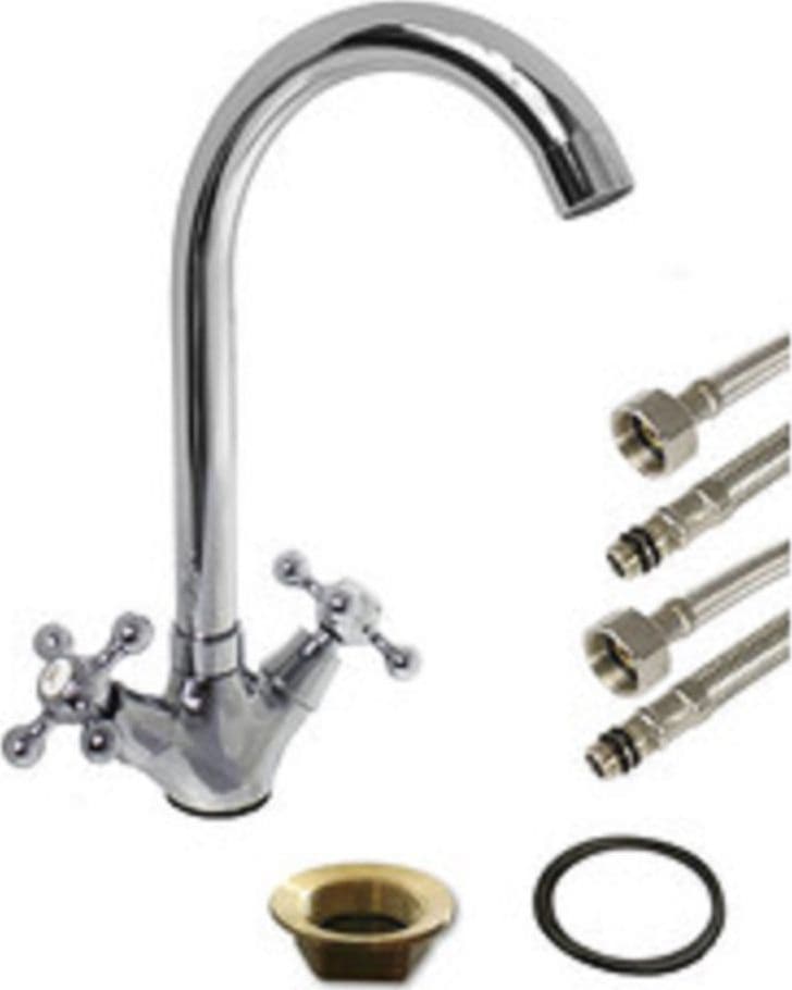 RUBINETTO LAVELLO DA CUCINA CANNA ALTA MISCELATORE DOPPIO COMANDO CROMATO 52346 - 2
