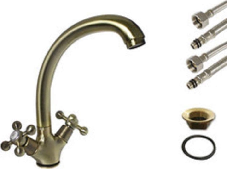 RUBINETTO LAVELLO DA CUCINA A CANNA ALTA MISCELATORE BRONZO IN OTTONE 52806A - 2