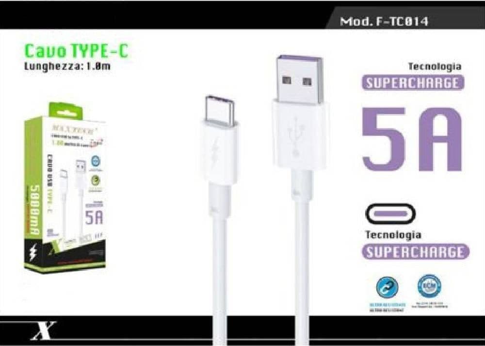 CAVO TYPE-C 1MT SUPERCHARGE RICARICA RAPIDA 5A DATI SMARTPHONE MAXTECH F-TC014 - 2