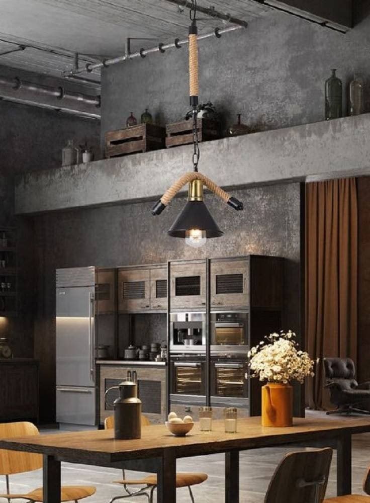 LAMPADARIO IN CANAPA PARALUME CAMPANA E27 STILE RETRÒ LAMPADA INDUSTRIALE B24-1 - 3