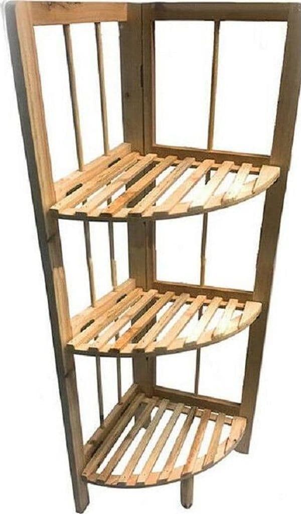 SCAFFALE ANGOLARE 3 RIPIANI LEGNO X DECOUPAGE MENSOLA RICHIUDIBILE PORTA PIANTE - 2