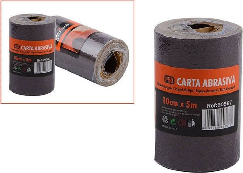 2 ROTOLI CARTA VETRATA ABRASIVA 5 METRI GRANA P80 LEVIGARE SMUSSARE