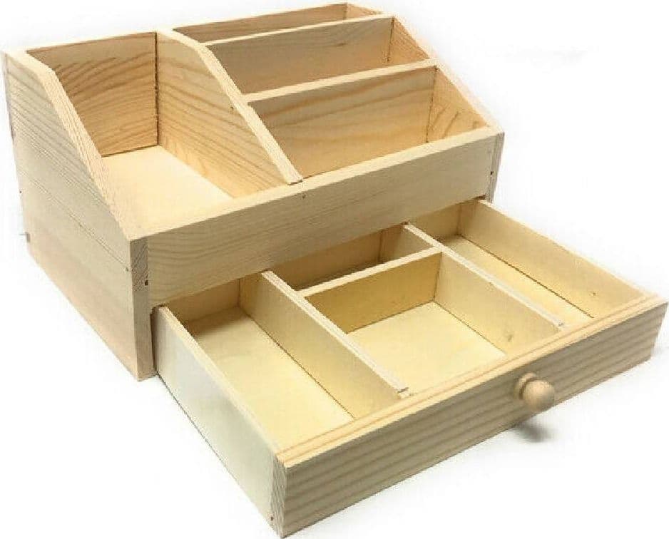 PORTAPENNE ORGANIZER LEGNO SCRIVANIA X DECOUPAGE 4 SCOMPARTI E CASSETTO X PENNE - 2