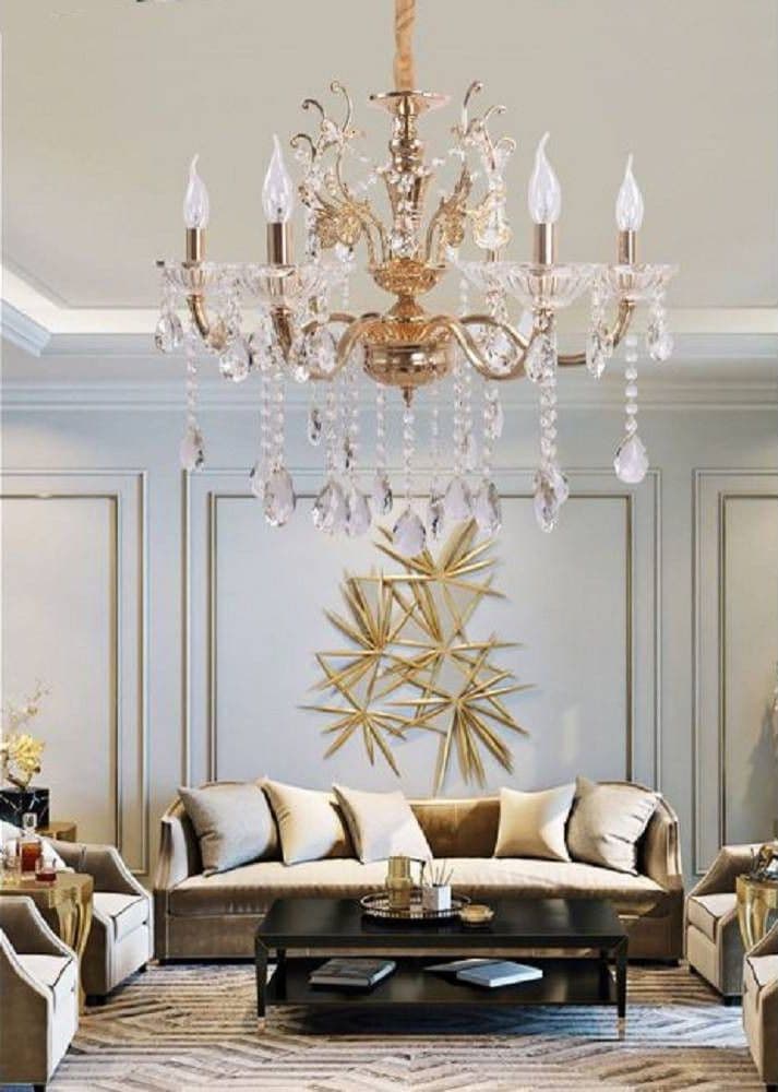 LAMPADARIO SOFFITTO 6 BRACCI SOSPENSIONE PLAFONIERA SFERE CRISTALLI PENDENTI A18 - 6