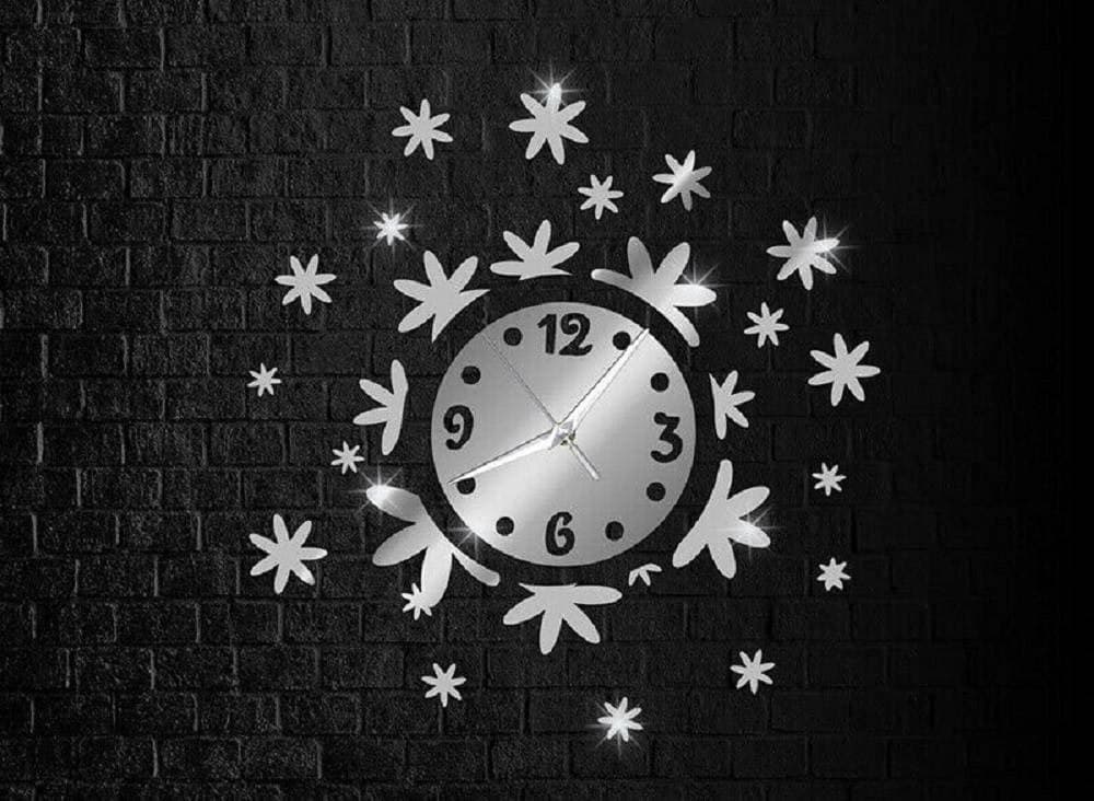 OROLOGIO DA PARETE ADESIVO 3D STICKER COMPONIBILE EFFETTO SPECCHIO FLOREALE - 2
