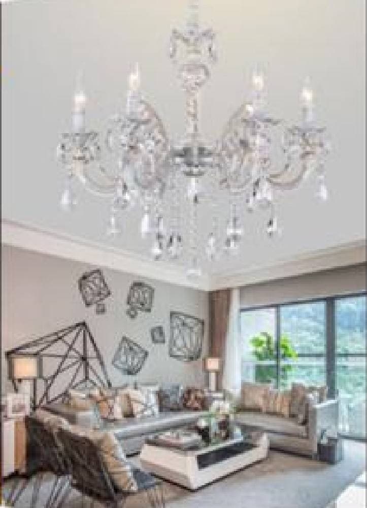 LAMPADARIO SOFFITTO CLASSICO 6 BRACCI ATTACCO E14 VETRO EFFETTO CRISTALLO A01-6 - 2