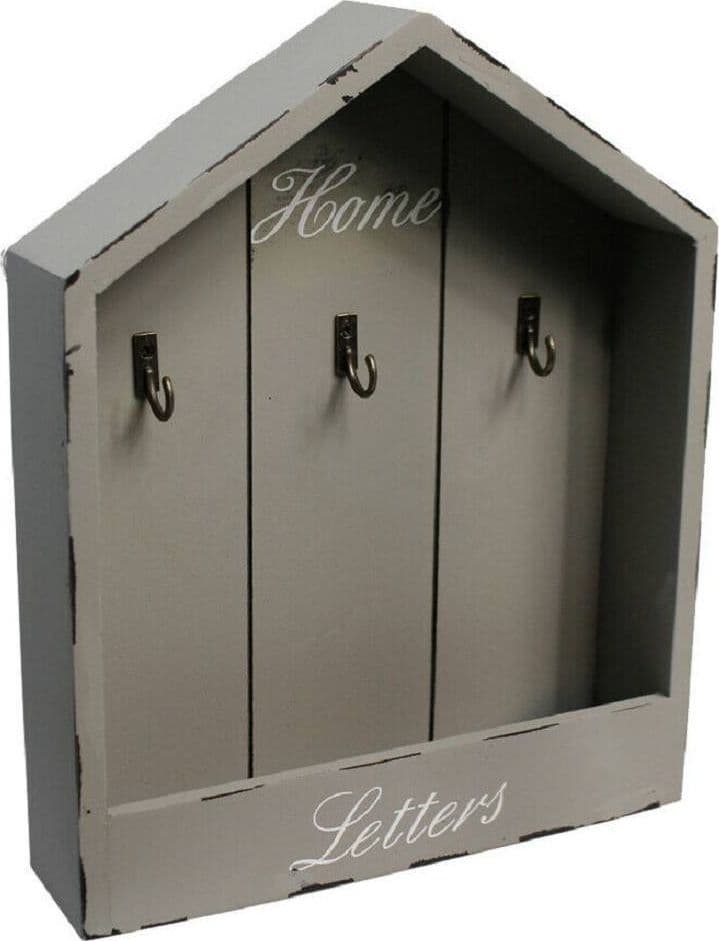 CASSETTA PORTACHIAVI DA PARETE IN LEGNO 3 POSTI SHABBY CON MENSOLA PORTALETTERE - 4