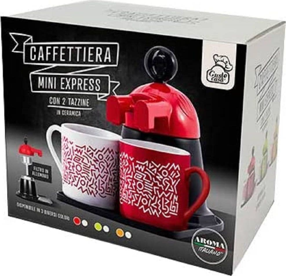 CAFFETTIERA MINI EXPRESS CON 2 TAZZE IN CERAMICA CAFFE' COLORI ASSORTITI - 5