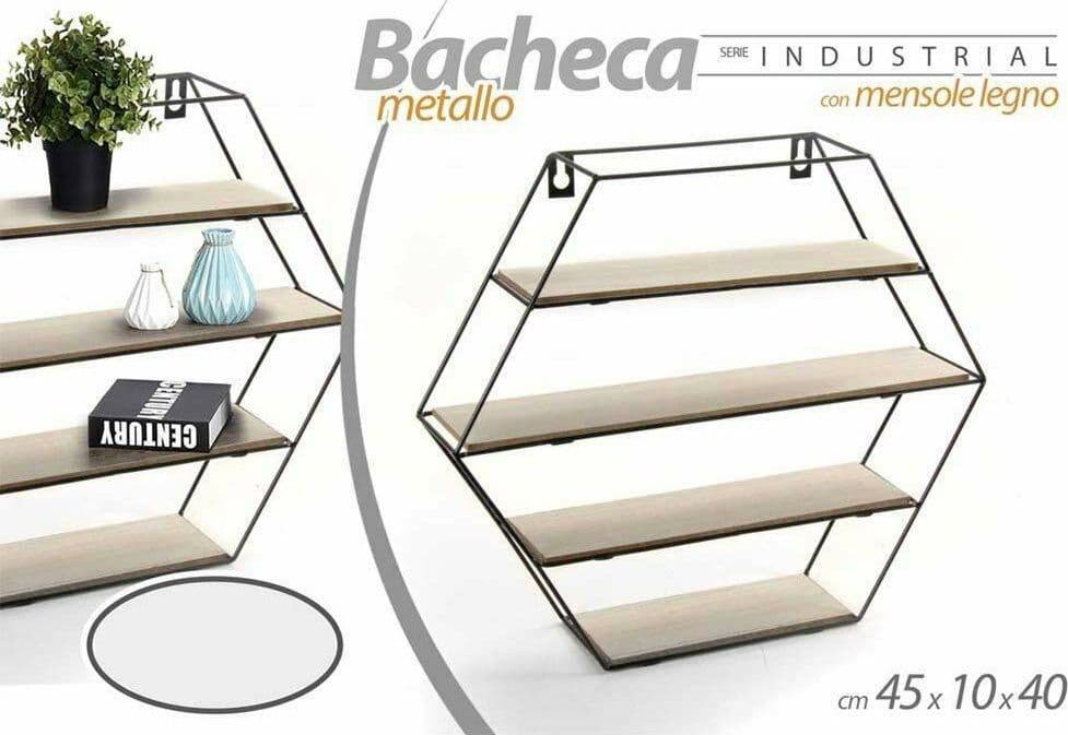 MENSOLA PARETE ESAGONALE 4 MENSOLE RIPIANI DESIGN MODERNO SCAFFALE LEGNO METALLO - 2