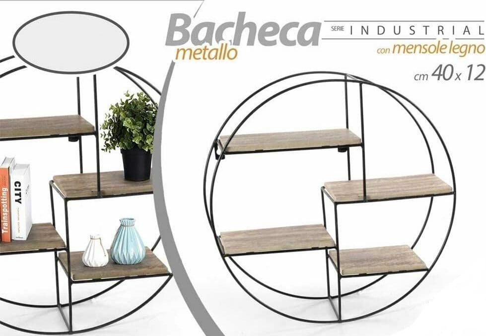 MENSOLA PARETE ROTONDA 4 MENSOLE RIPIANI DESIGN MODERNO SCAFFALE LEGNO METALLO - 2