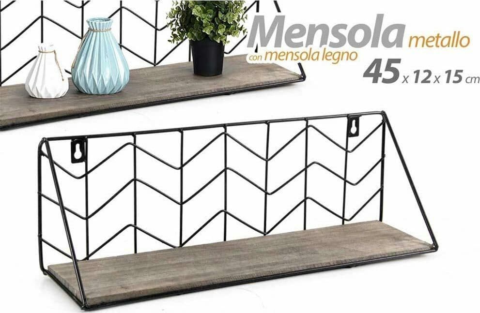 MENSOLA PARETE RETTANGOLARE MENSOLA SCAFFALE METALLO E LEGNO DESIGN MODERNO - 2