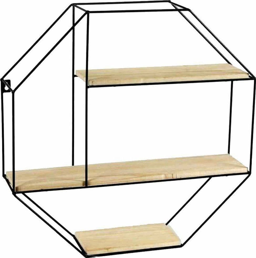 MENSOLA PARETE ESAGONALE 3 MENSOLE RIPIANI DESIGN MODERNO SCAFFALE LEGNO METALLO - 2