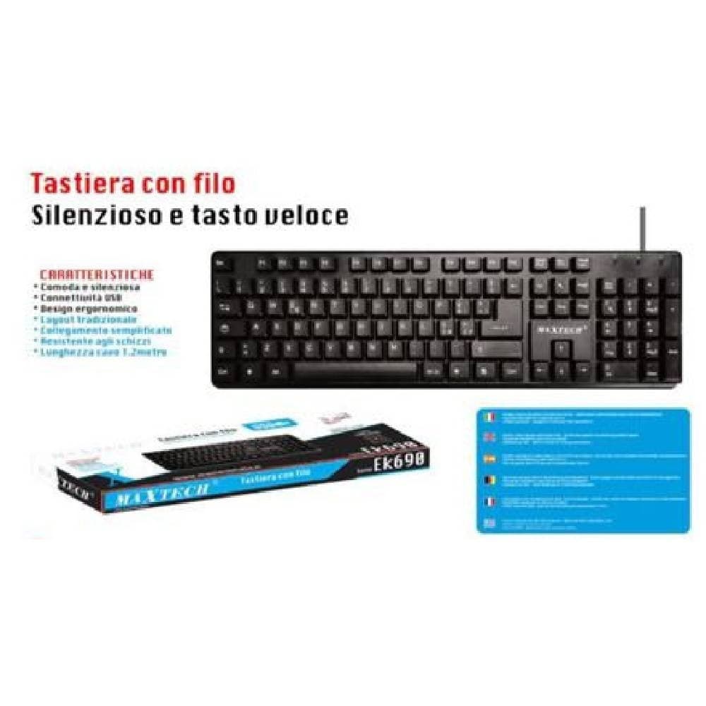 TASTIERA CON FILO PC COMPUTER USB SILENZIOSO DESIGN ERGOMONICO MAXTECH EK-690M - 2