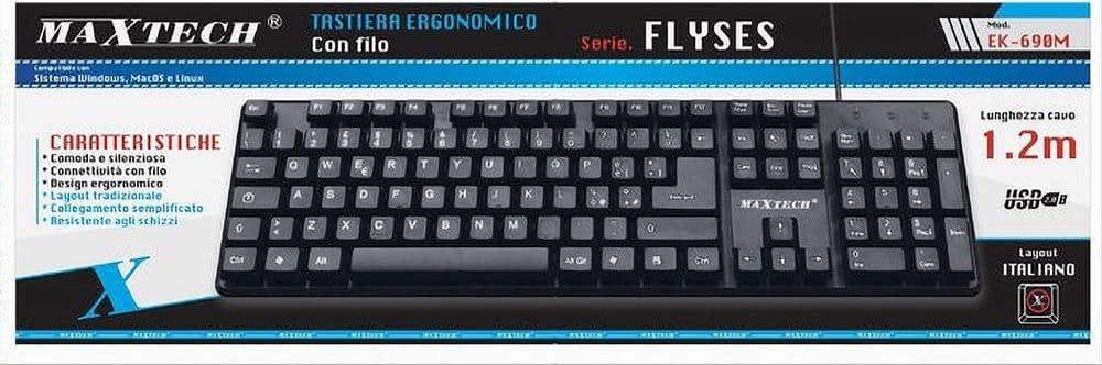 TASTIERA CON FILO PC COMPUTER USB SILENZIOSO DESIGN ERGOMONICO MAXTECH EK-690M - 3