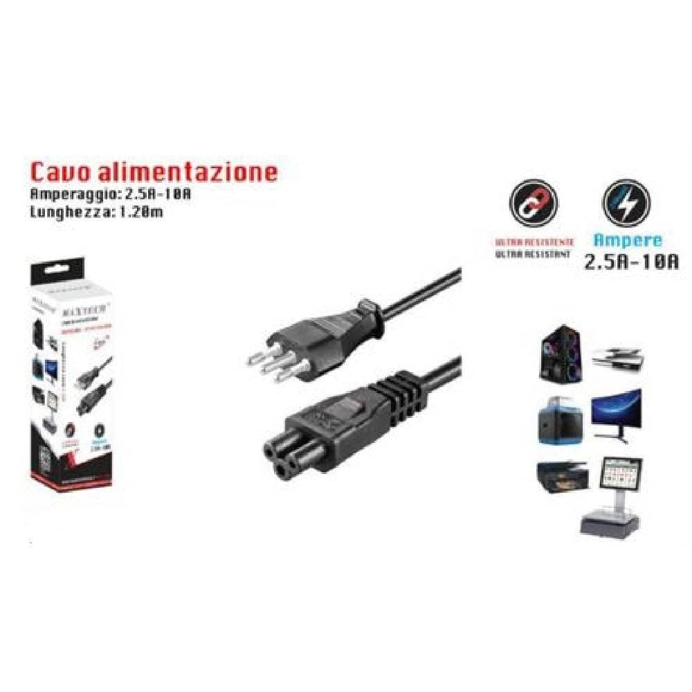 CAVO ALIMENTAZIONE SPINA ITALIANA TRIPOLARE 1,2MT PRESA PC MONITOR F-AL02 MAXTECH - 2