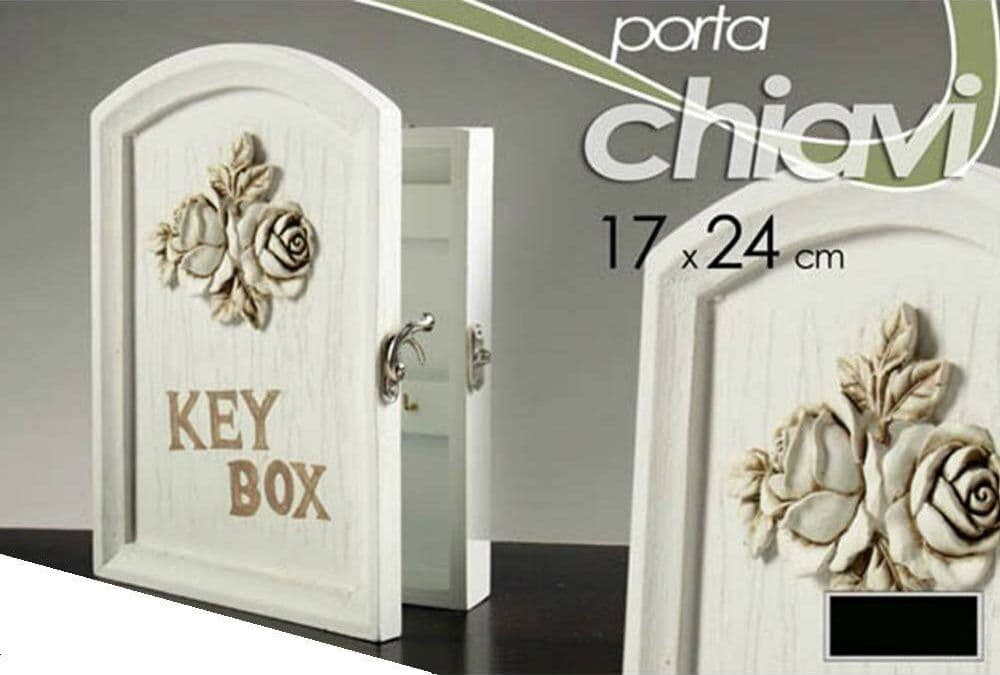 ARMADIETTO CASSETTA PORTACHIAVI PARETE 6 GANCI PORTA CHIAVI E ANTA LEGNO ROSE - 2