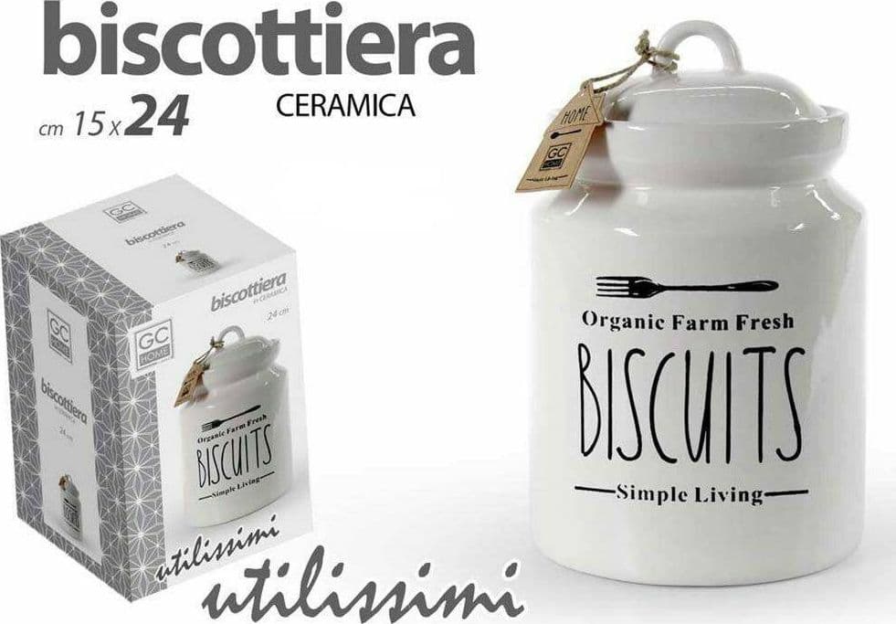 BISCOTTIERA BARATTOLO PER BISCOTTI MUFFIN DOLCI IN CERAMICA BIANCA CON SCRITTE - 2