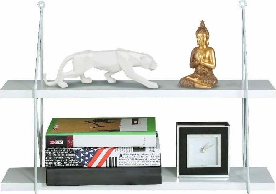 LIBRERIA MENSOLE SCAFFALE PARETE DESIGN MODERNA LEGNO METALLO 2 RIPIANI BIANCO - 5