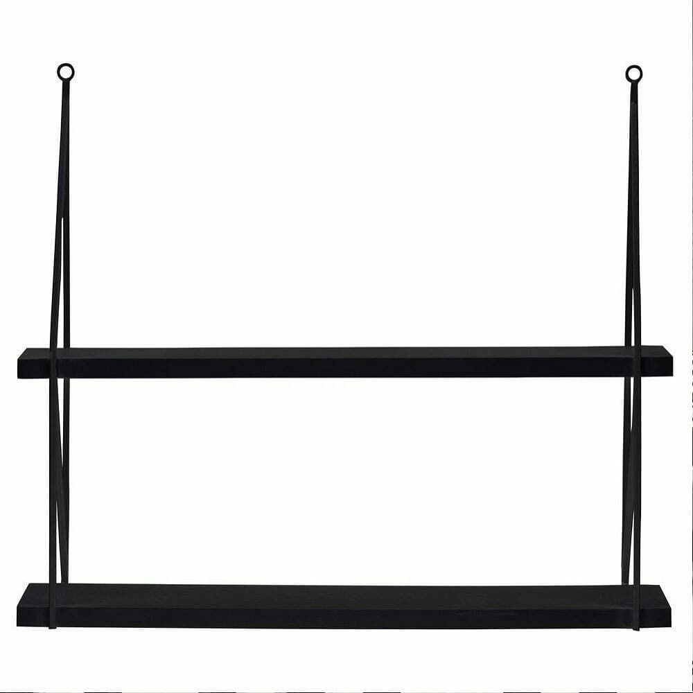 LIBRERIA MENSOLE SCAFFALE PARETE DESIGN MODERNA LEGNO METALLO 2 RIPIANI NERO - 5