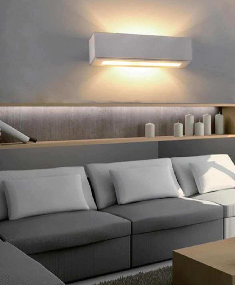APPLIQUE PARETE IN GESSO RETTANGOLARE DOPPIA EMISSIONE E14 VERNICIABILE IP20 E06 - 5