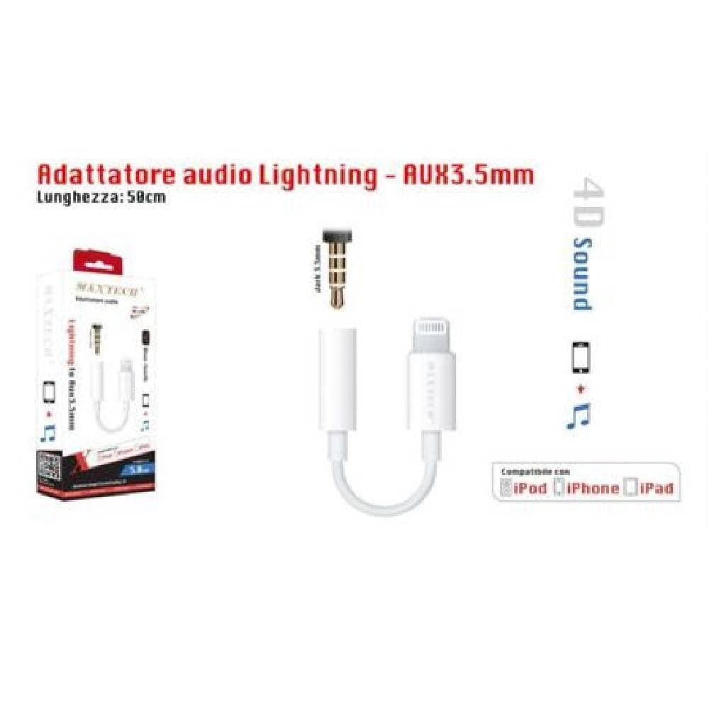 ADATTATORE AUDIO LIGHTNING A JACK AUX 3,5MM PER IPOD IPHONE IPAD MAXTECH AD-IP01 - 2