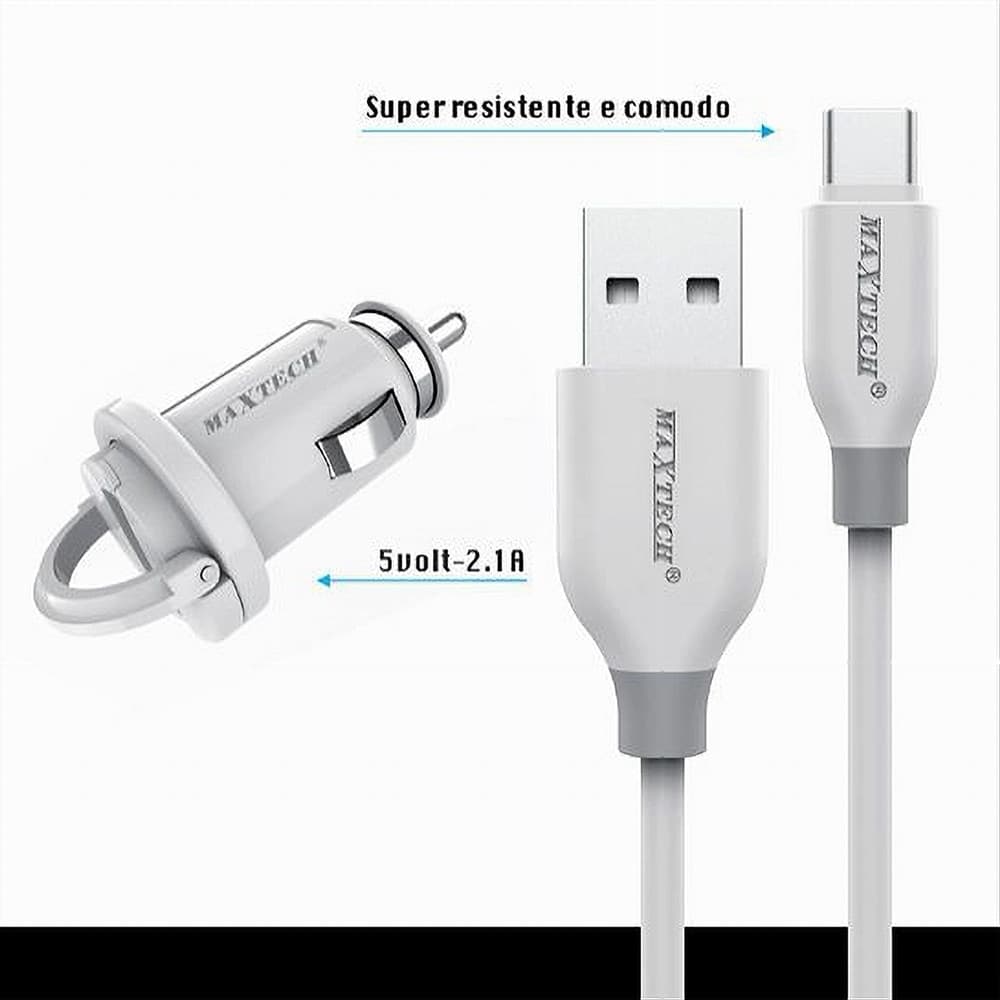 KIT CARICABATTERIA AUTO 5V-2.1A CAVO TYPE-C USB 1MT RICARICA 10W MAXTECH MA-TC02 - 3